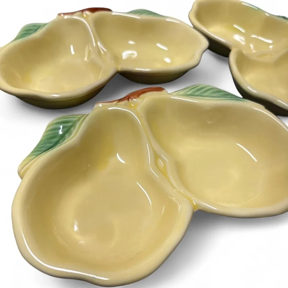 Set of four vintage Belmar of California yellow and green double-pear ceramic